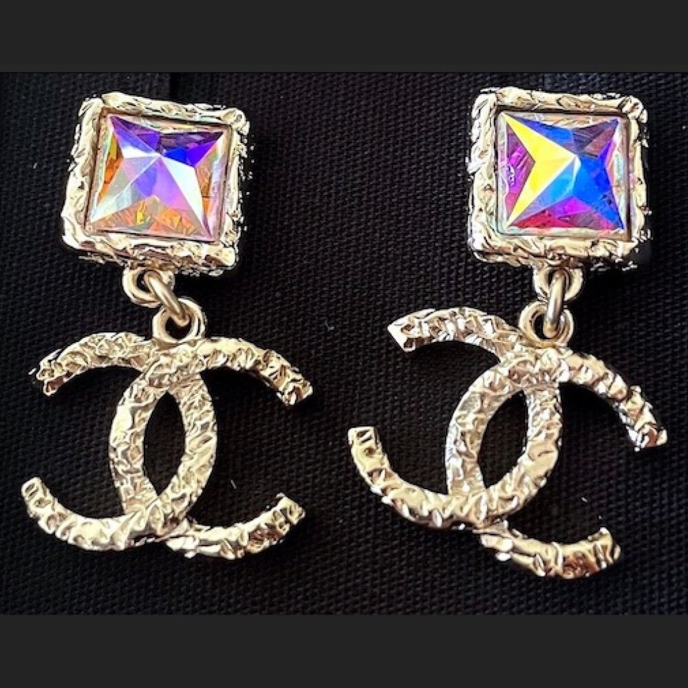 Chanel Iridescent Crystal Logo Earrings - Picture 4 of 11